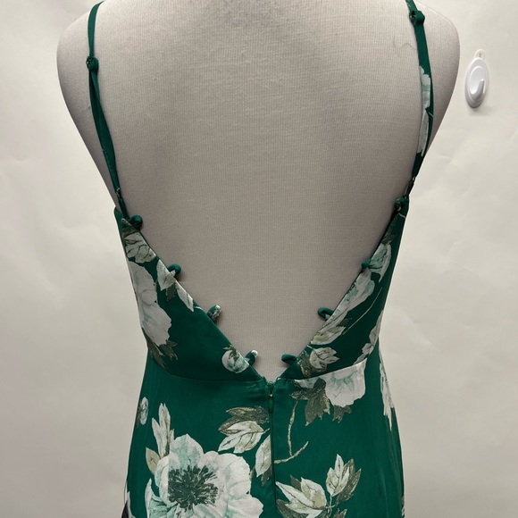 Lulus Feeling Elegant Green Floral Lace Up Slit Maxi Dress - Picture 8 of 8